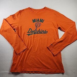 Nike NFL Team Apparel Miami Dolphins Mens Large Orange Flock Long Sleeve T-Shirt